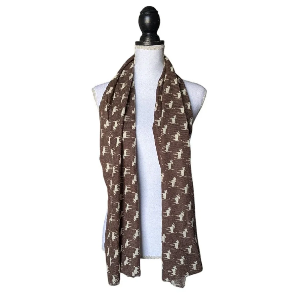 Mia Berglund Sophia Costas Brown Dog Print 100% Wool Scarf New Fair Trade